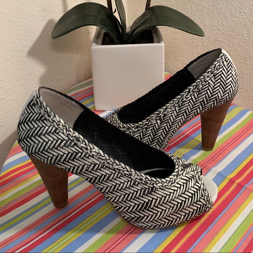 Cynthia Vincent Woven Leather Heel.